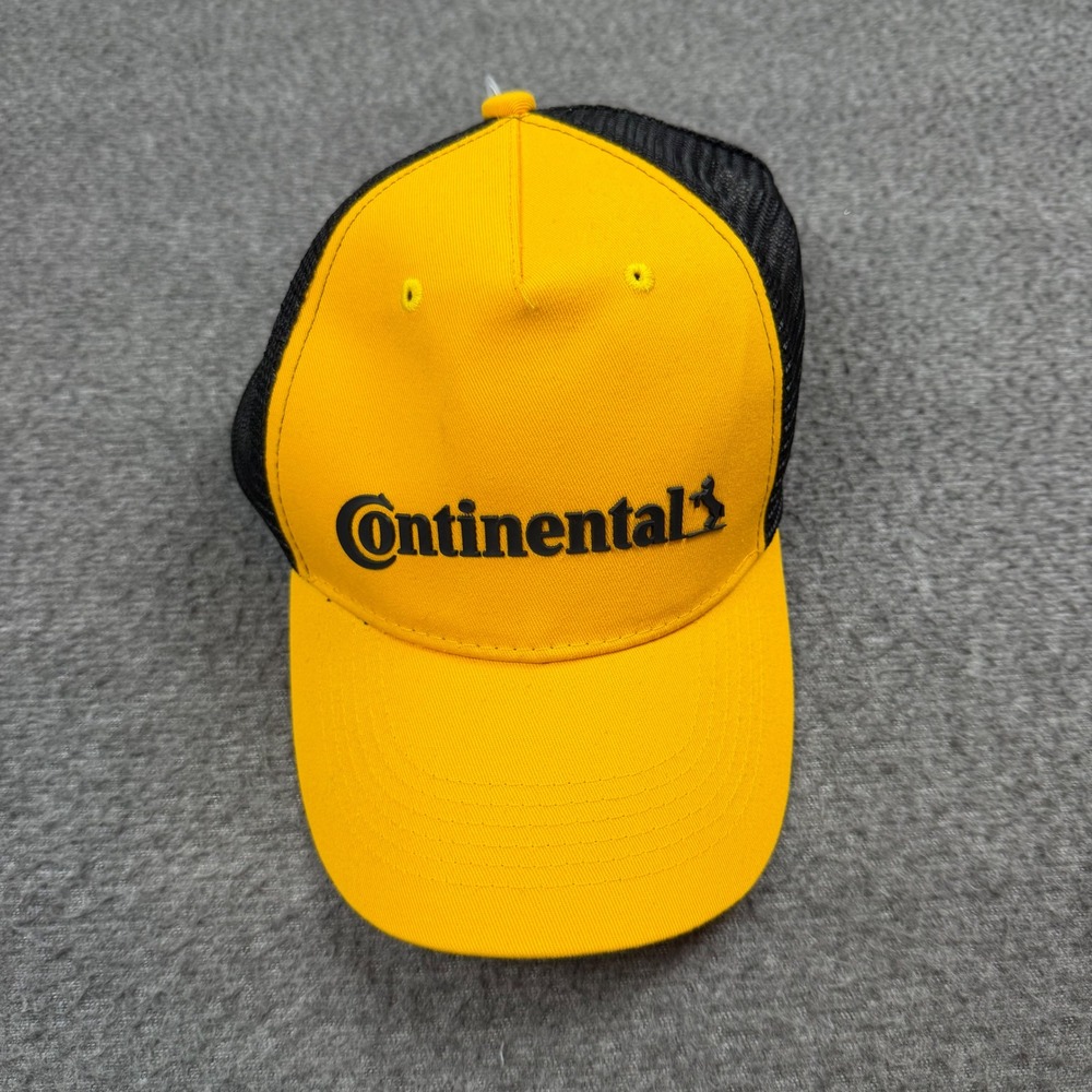 Continental Trucker Hat Mens OSFA Yellow Black Mesh Back Logo Adjustable Cap‎